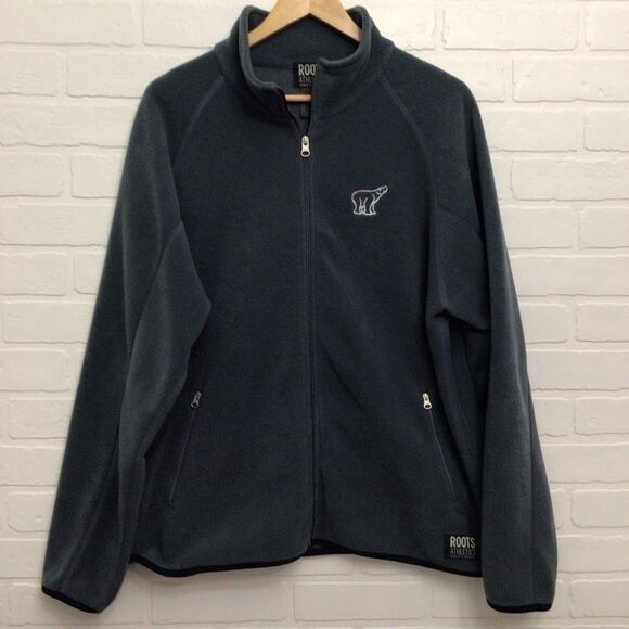 ROOTS Athletics jacket grey blue Large full zip polar fleece sweater - Picture 3 of 12